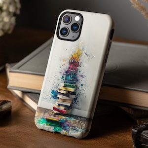 Paint splatter bookstack phone case gift for book lovers for iPhone 15 14 13 12 11 Pro Max X XR XS 8, Samsung S24 S23 S22, Google Pixel