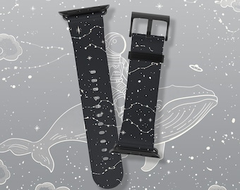 Whimsical starfield art deco star space Apple Watch band Series 3 4 5 6 7 8 9 10 11 38mm 40mm 41mm 42mm 44mm 45mm vegan faux leather strap