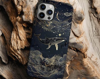 Whale swimming through stars art deco star phone case for iPhone 17 16 15 14 13 12 11 Pro Max X XR Galaxy S26 S25 S24 S23 S22 Google Pixel