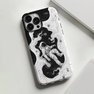 Swirling space astronaut space and stars phone case for iPhone 8 X XR XS 11 12 13 14 15 Pro Max, Samsung Galaxy S24 S23 S22, Google Pixel