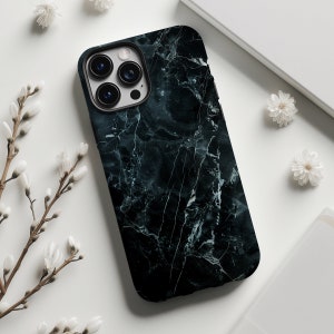 Veined black marble stone print phone case cover for iPhone 8 X XR XS 11 12 13 14 15 Pro Max, Samsung Galaxy S24 S23 S22, Google Pixel