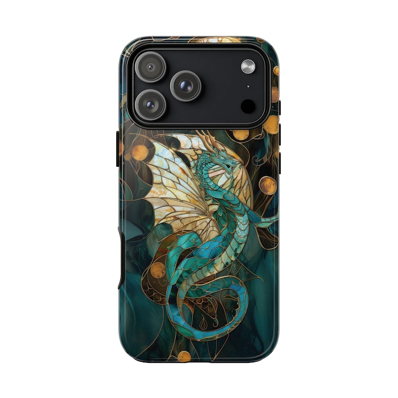 Majestic dragon stained glass mosaic phone case for iPhone 17 16 15 14 13 12 11 Pro Max X XR 8 Galaxy S26 S25 S24 S23 S22 Google Pixel image 4