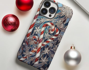Christmas candy cane winter holiday aesthetic phone case for iPhone 16 15 14 13 12 11 Pro Max X XR XS 8 Galaxy S25 S24 S23 S22 Google Pixel