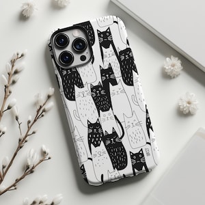 Black and white kitties kawaii cat lover phone case for iPhone 15 14 13 12 11 Pro Max X XR XS 8, Samsung Galaxy S24 S23 S22, Google Pixel