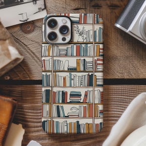 Modern boho bookshelf bookish phone case gift for book lovers for iPhone 17 16 15 14 13 12 11 Pro Max X Galaxy S26 S25 S24 S23 Google Pixel