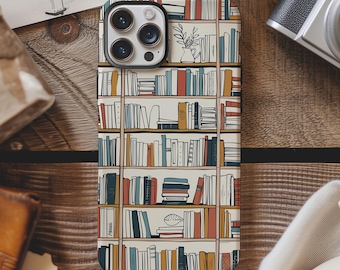 Modern boho bookshelf bookish phone case gift for book lovers for iPhone 17 16 15 14 13 12 11 Pro Max X Galaxy S26 S25 S24 S23 Google Pixel