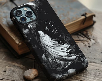 Ghost in graveyard creepy gothic Halloween phone case for iPhone 16 15 14 13 12 11 Pro Max X XR XS 8 Galaxy S20 S21 S22 S23 S24 Google Pixel