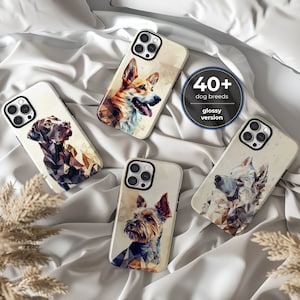 Dog breeds glossy aesthetic dog lover phone case for iPhone 17 16 15 14 13 12 11 Pro Max X XR XS Samsung S25 S24 S23 S22 S21 Google Pixel