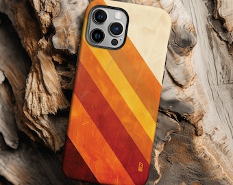 Diagonal warm spectrum retro stripes phone case cover for iPhone 8 X XR XS 11 12 13 14 15 Pro Max, Samsung Galaxy S24 S23 S22, Google Pixel