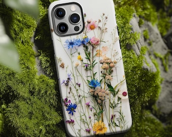 Spring botanical pressed flower print phone case cover for iPhone 16 15 14 13 12 11 Pro Max X XR XS 8, Galaxy S25 S24 S23 S22, Google Pixel