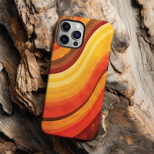 Wavy vintage 70s retro aesthetic stripes case cover for iPhone 8 X XR XS 11 12 13 14 15 Pro Max, Samsung Galaxy S24 S23 S22, Google Pixel