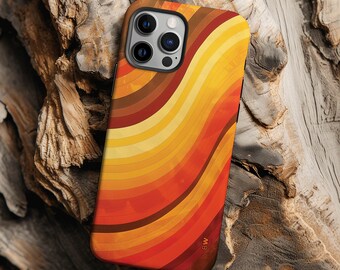 Wavy vintage 70s retro aesthetic stripes case cover for iPhone 8 X XR XS 11 12 13 14 15 Pro Max, Samsung Galaxy S24 S23 S22, Google Pixel