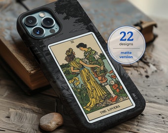 Medieval matte gray aesthetic tarot card phone case for iPhone 8 X XR XS 11 12 13 14 15 16 Pro Max Samsung Galaxy S24 S23 S22 Google Pixel