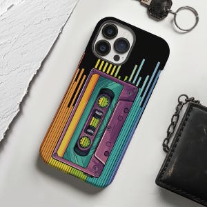 1980s pop cassette tape retro 80s aesthetic phone case for iPhone 8 X XR XS 11 12 13 14 15 16 Pro Max, Samsung S25 S24 S23 S22 Google Pixel