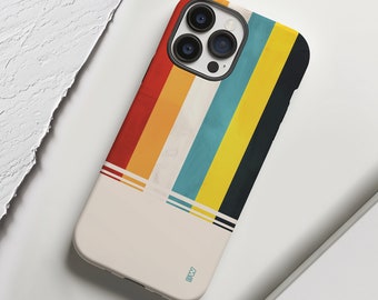 Vintage white multicolor retro stripes phone case for iPhone 15 14 13 12 11 Pro Max X XR XS 8, Samsung S20 S21 S22 S23 S24, Google Pixel
