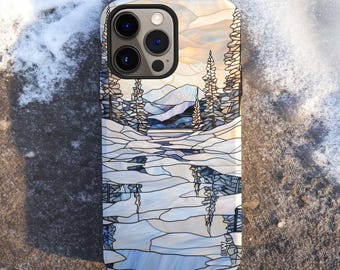 Frozen lake and trees winter holiday Christmas phone case for iPhone 16 15 14 13 12 11 Pro Max X XR XS 8 Galaxy S24 S23 S22 S21 Google Pixel