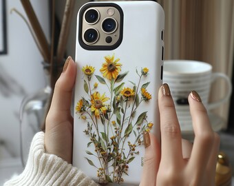 Wild sunflower pressed flower print phone case cover for iPhone 15 14 13 12 11 Pro Max X XR XS 8, Samsung Galaxy S24 S23 S22, Google Pixel