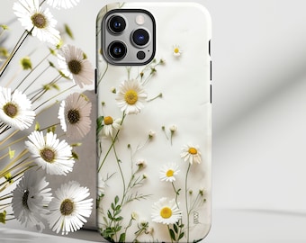 Wild daisy pressed flower print phone case cover for iPhone 15 14 13 12 11 Pro Max X XR XS 8, Samsung S20 S21 S22 S23 S24, Google Pixel