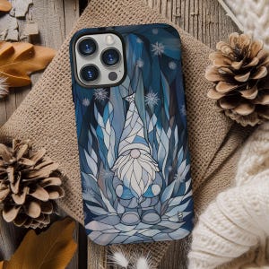Icy Christmas gnome winter holiday aesthetic phone case for iPhone 16 15 14 13 12 11 Pro Max X XR XS 8 Galaxy S24 S23 S22 S21 Google Pixel