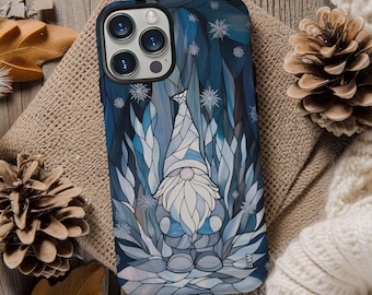 Icy Christmas gnome winter holiday aesthetic phone case for iPhone 16 15 14 13 12 11 Pro Max X XR XS 8 Galaxy S24 S23 S22 S21 Google Pixel
