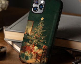 Vintage Christmas tree and presents retro phone case for iPhone 8 X XR XS 11 12 13 14 15 16 Pro Max Galaxy S21 S22 S23 S24 Google Pixel