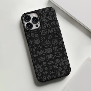 Black controllers and handhelds video game phone case for iPhone 8 X XR XS 11 12 13 14 15 Pro Max, Samsung Galaxy S24 S23 S22, Google Pixel