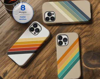 Vintage 70s diagonal matte retro stripes phone case for iPhone 17 16 15 14 13 12 11 Pro Max X XR 8 Galaxy S26 S25 S24 S23 S22 Google Pixel