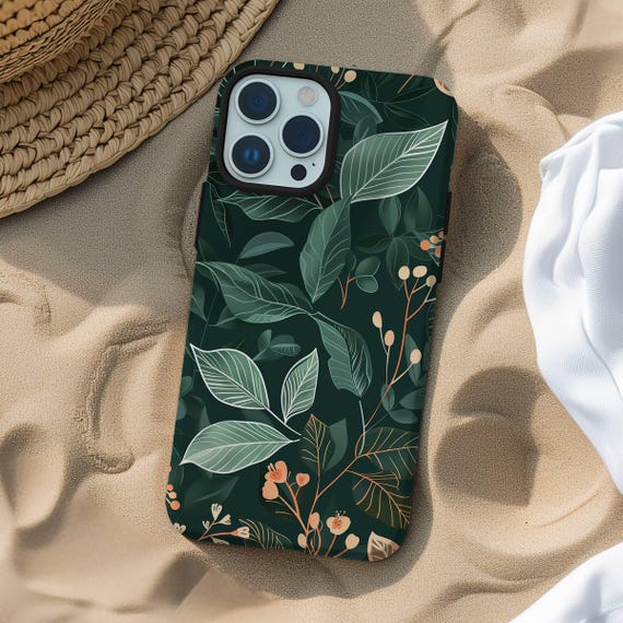Green botany aesthetic flower phone case cover for iPhone 8 X XR XS 11 12 13 14 15 Pro Max, Samsung Galaxy S24 S23 S22, Google Pixel