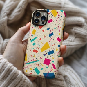 1980s Memphis confetti retro 80s aesthetic phone case for iPhone 15 14 13 12 11 Pro Max X XR XS 8, Samsung Galaxy S24 S23 S22, Google Pixel