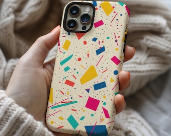 1980s Memphis confetti retro 80s aesthetic phone case for iPhone 15 14 13 12 11 Pro Max X XR XS 8, Samsung Galaxy S24 S23 S22, Google Pixel