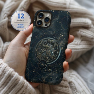 Art deco zodiac matte horoscope astral aesthetic phone case for iPhone 16 15 14 13 12 11 Pro Max X XR XS 8 Samsung S22 S23 S24 Google Pixel