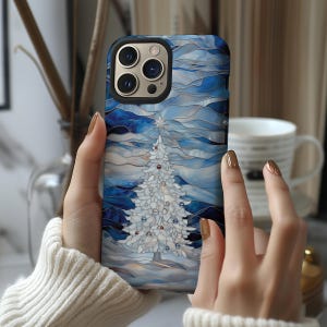 White Christmas tree winter holiday aesthetic phone case for iPhone 8 X XR XS 11 12 13 14 15 16 Pro Max Galaxy S21 S22 S23 S24 Google Pixel