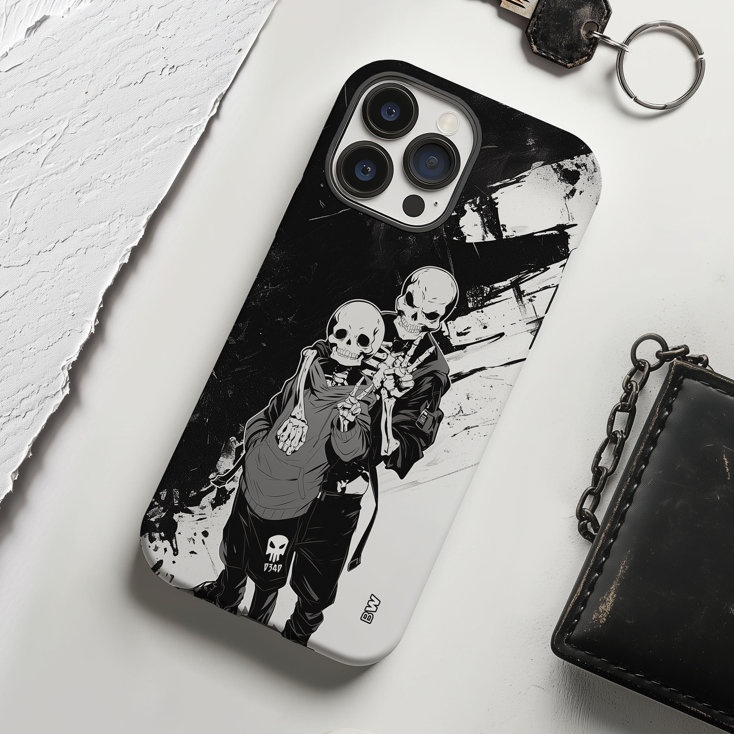 Peace sign skeletons grungy goth skater phone case for iPhone 15 14 13 12 11 Pro Max X XR XS 8