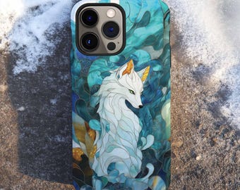 White arctic fox stained glass mosaic phone case for iPhone 16 15 14 13 12 11 Pro Max X XR XS 8 Samsung S25 S24 S23 S22 S21 S20 Google Pixel