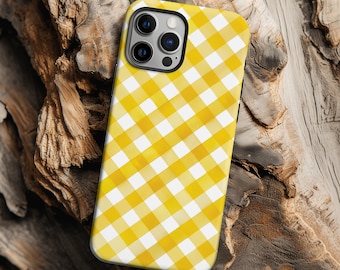Yellow gingham phone case preppy plaid watercolor cover for iPhone 16 15 14 13 12 11 Pro Max X XR XS 8 Samsung S25 S24 S23 S22 Google Pixel