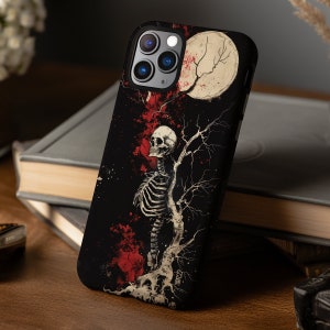 Skeleton and bloody tree gothic aesthetic phone case for iPhone 15 14 13 12 11 Pro Max X XR XS 8, Samsung Galaxy S24 S23 S22, Google Pixel