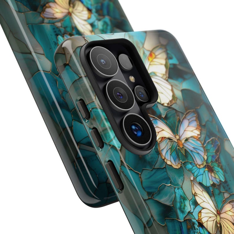 Pretty butterfly stained glass mosaic phone case for iPhone 17 16 15 14 13 12 11 Pro Max X XR XS 8 Samsung S26 S25 S24 S23 S22 Google Pixel image 8