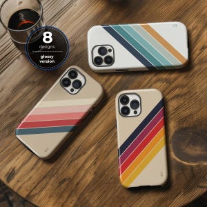 Vintage 70s diagonal glossy retro stripes phone case for iPhone 8 X XR XS 11 12 13 14 15 16 Pro Max Samsung Galaxy S24 S23 S22 Google Pixel