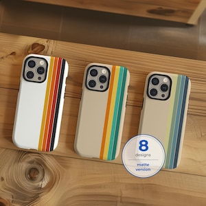 Vintage 70s vertical matte retro stripes phone case for iPhone 16 15 14 13 12 11 Pro Max X XR 8 Galaxy S25 S24 S23 S22 S21 S20 Google Pixel