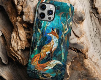 Forest fox stained glass mosaic aesthetic phone case for iPhone 17 16 15 14 13 12 11 Pro Max X XR XS Galaxy S26 S25 S24 S23 S22 Google Pixel