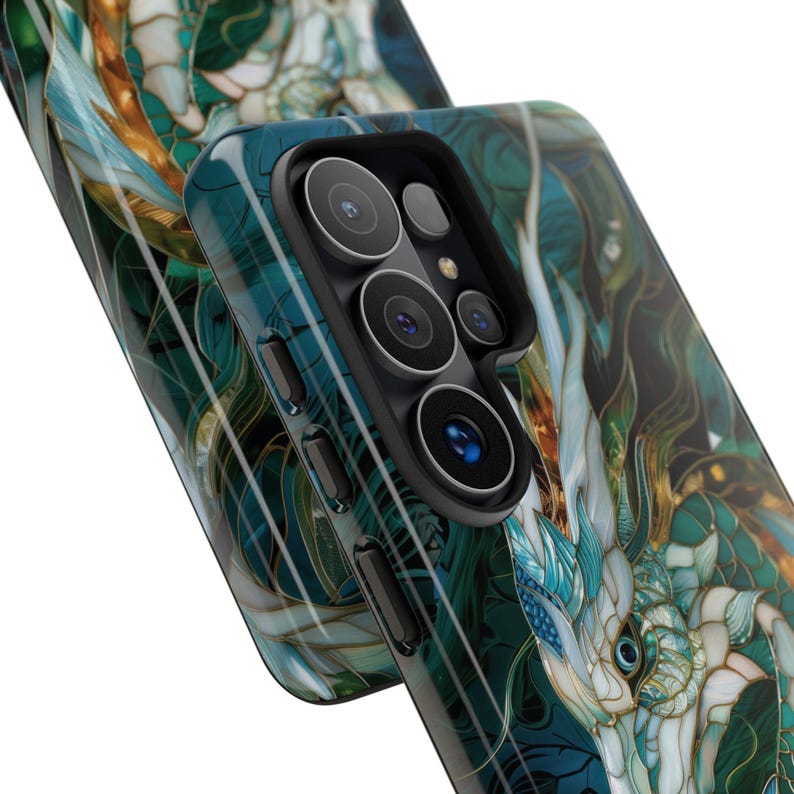 Chinese dragon stained glass mosaic phone case for iPhone 17 16 15 14 13 12 11 Pro Max X XR XS Samsung S26 S25 S24 S23 S22 Google Pixel afbeelding 8