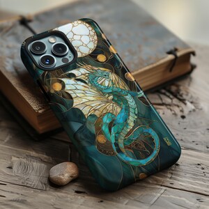Majestic dragon stained glass mosaic phone case for iPhone 8 X XR XS 11 12 13 14 15 16 Pro Max, Samsung Galaxy S24 S23 S22, Google Pixel