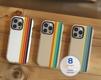 Vintage 70s vertical matte retro stripes phone case for iPhone 18 17 16 15 14 13 12 11 Pro Max X XR Galaxy S26 S25 S24 S23 S22 Google Pixel