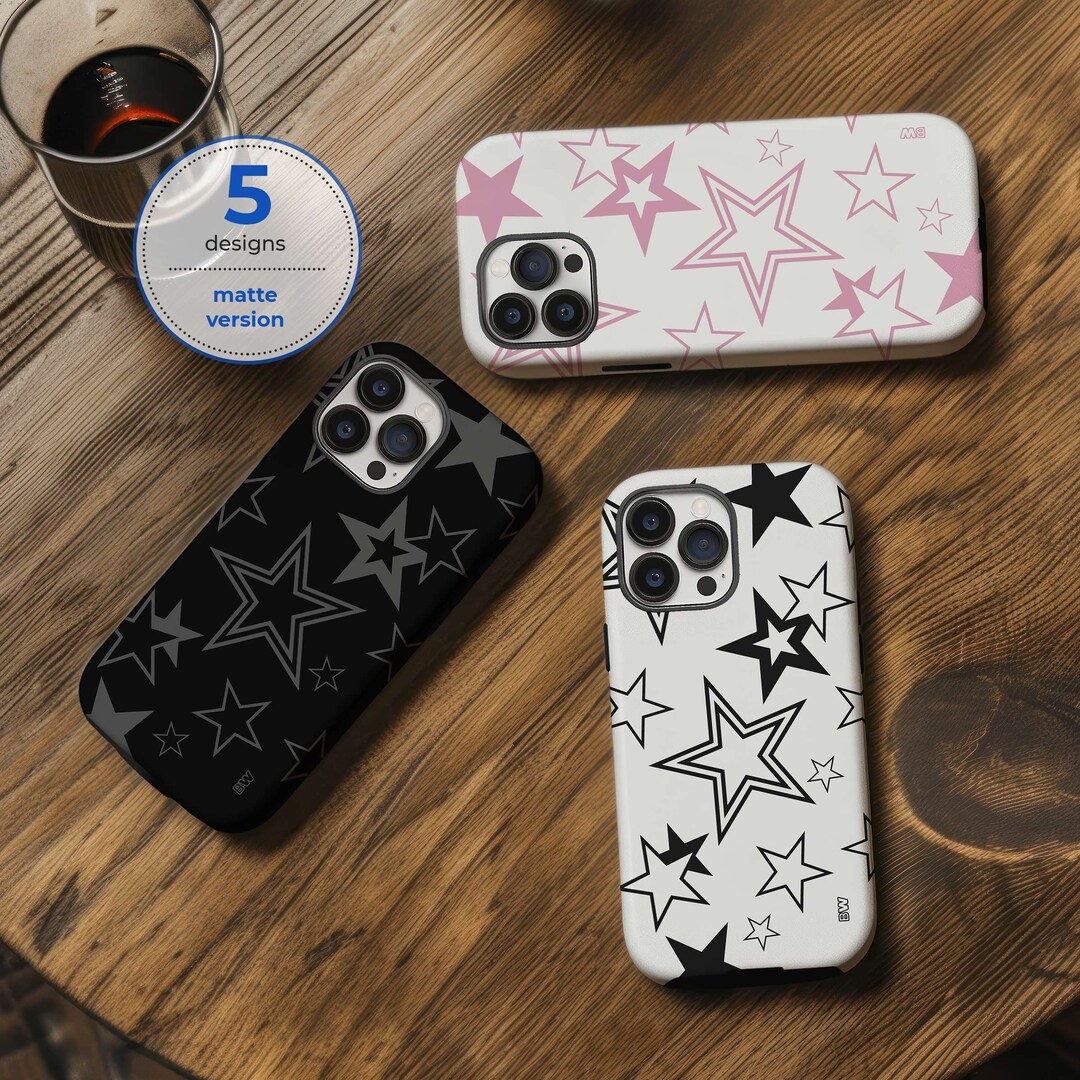 Star Pattern Phone Shining Star Pattern Matte Aesthetic Phone Case for iPhone 15 14 13 12 ...