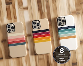 Vintage 70s horizontal glossy retro stripes phone case for iPhone 17 16 15 14 13 12 11 Pro Max X XR Galaxy S26 S25 S24 S23 S22 Google Pixel