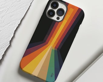 Converging rainbow retro stripes phone case cover for iPhone 15 14 13 12 11 Pro Max X XR XS 8, Samsung Galaxy S24 S23 S22, Google Pixel