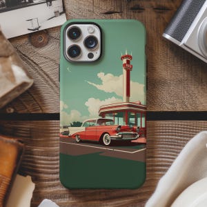 Vintage 1950s diner retro 50s aesthetic phone case for iPhone 16 15 14 13 12 11 Pro Max X XR XS Samsung S25 S24 S23 S22 S21 S20 Google Pixel