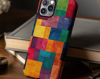 Rainbow block modern aesthetic abstract case cover for iPhone 15 14 13 12 11 Pro Max X XR XS 8, Samsung Galaxy S24 S23 S22, Google Pixel