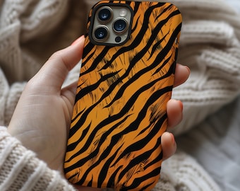Orange tiger print aesthetic phone case cover for iPhone 15 14 13 12 11 Pro Max X XR XS 8, Samsung Galaxy S24 S23 S22, Google Pixel