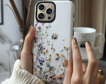 Aesthetic wildflower pressed flower print phone case for iPhone 15 14 13 12 11 Pro Max X XR XS 8, Samsung Galaxy S24 S23 S22, Google Pixel